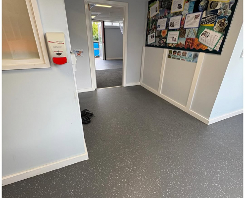 School corridor with grey and white vinyl safety flooring