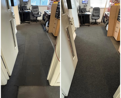 Surrey office showing before and after the installation of new carpet tiles