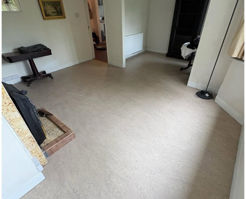 Marbled Marmoleum living area installation Living room in Horley with marbled Marmoleum flooring installed